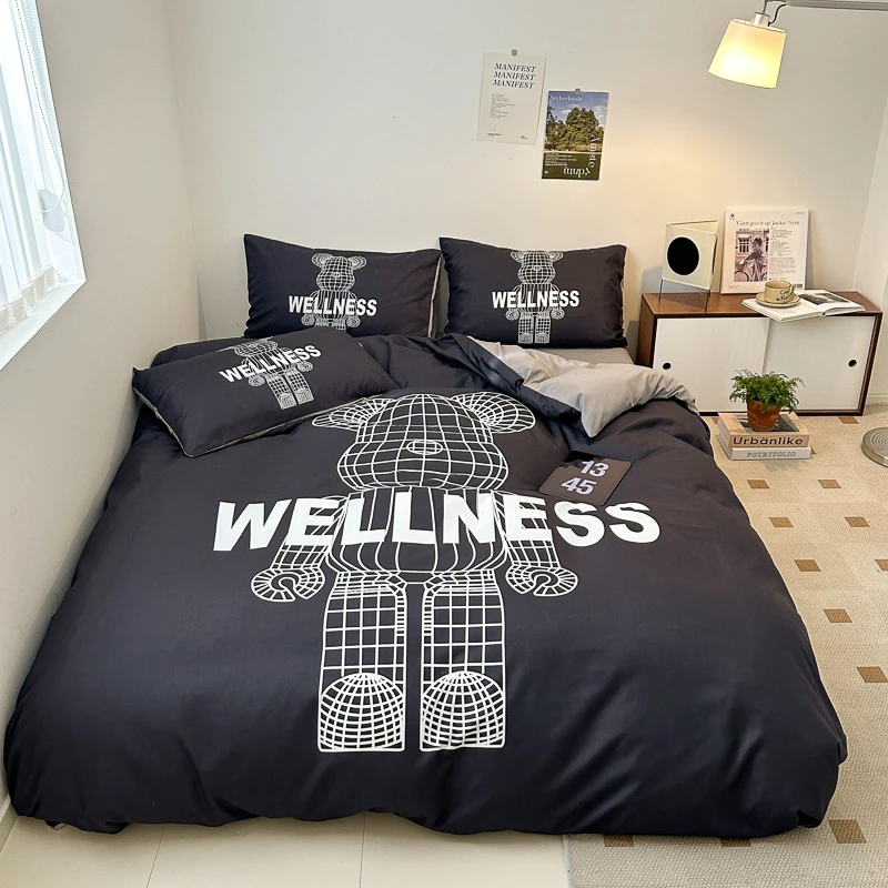 2023新款现代简约网红款机器熊四件套学生宿舍单人床单被套三件套