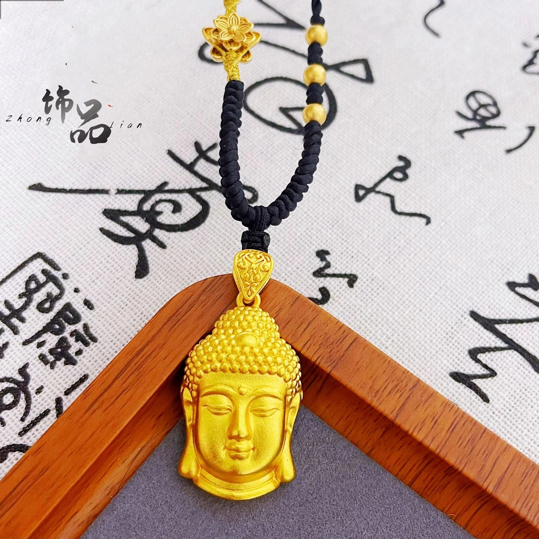 铜合金吊坠 精工版《古法莲花佛头吊坠》实心手工编绳