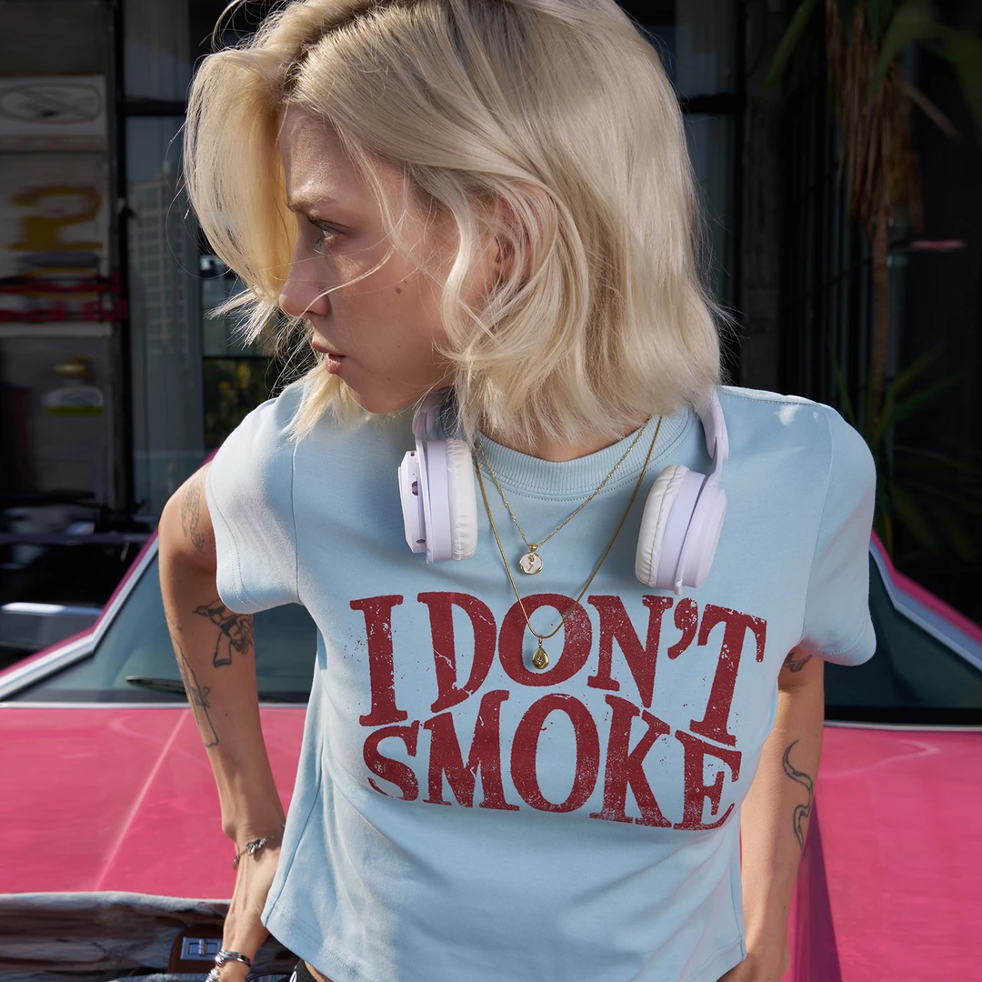 【DONSMOKE】做旧logo短款T恤美式紧身上衣短袖宽松搭配