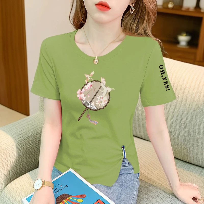 新中式国风纯棉短袖t恤女百搭显瘦新款夏季不规则修身时尚上衣ins