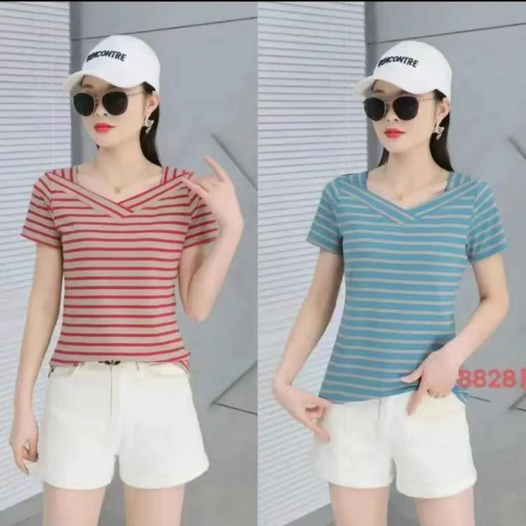 夏季时尚休闲百搭条纹短袖T恤上衣881