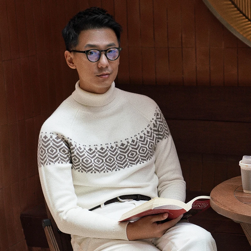 CM那不勒斯皇后费尔岛图腾重磅长绒棉羊毛混纺高领长袖针织毛衣