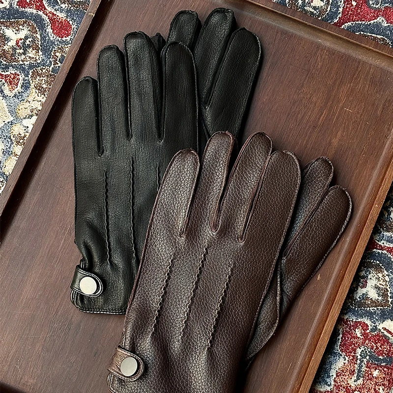 CM那不勒斯皇后北美白尾鹿皮羊绒羊毛混纺内里五金扣款手套