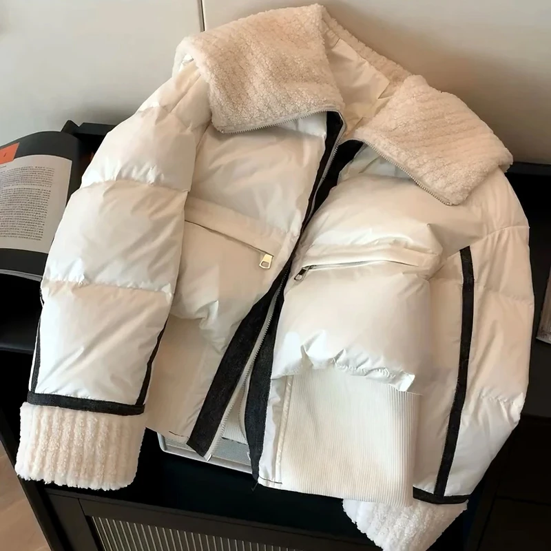 韩系毛绒翻领小个子短款棉服女冬季新款洋气保暖舒适加厚棉衣外套