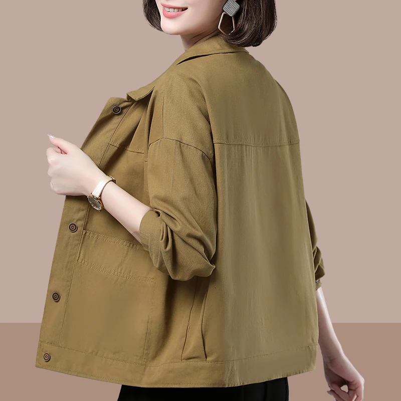 纯棉休闲女士高档外套2024春秋新款纯色宽松显瘦百搭外穿薄款上衣