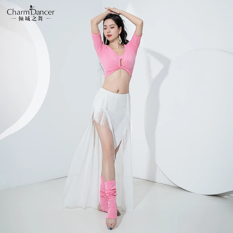 倾城之舞肚皮舞服装2023新款撞色拖尾流苏裙练功服东方舞练习班服