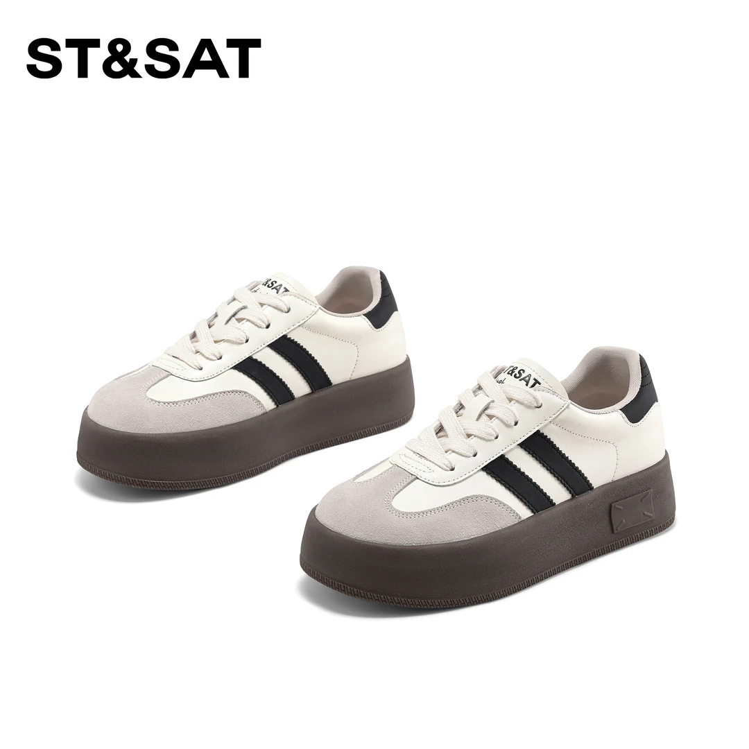 St&Sat/星期六百搭气质厚底休闲鞋2025新款时尚潮流德训鞋女系带