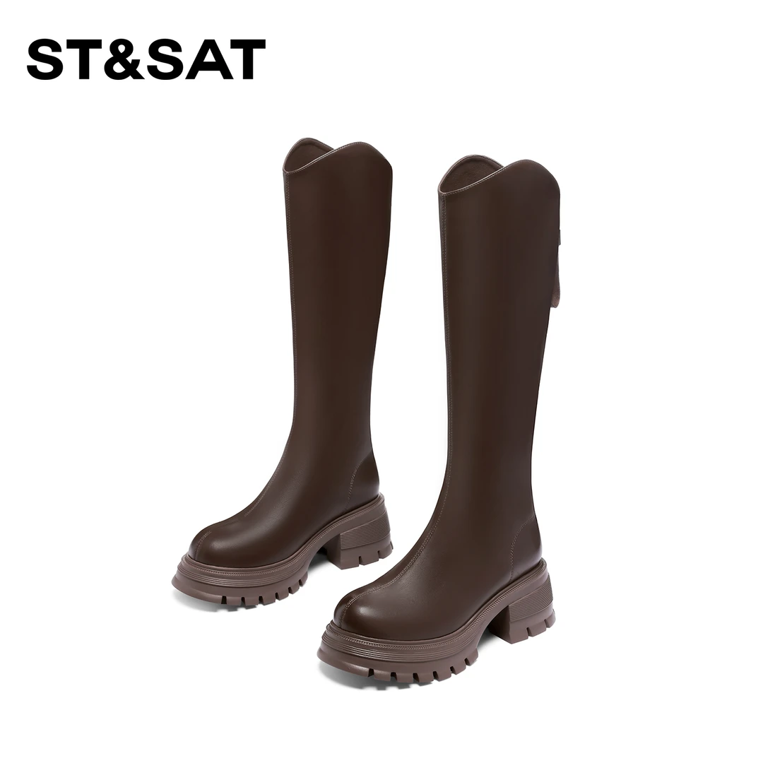 St&Sat/星期六时尚百搭厚底高筒靴2025新款显瘦潮流长筒靴女圆头