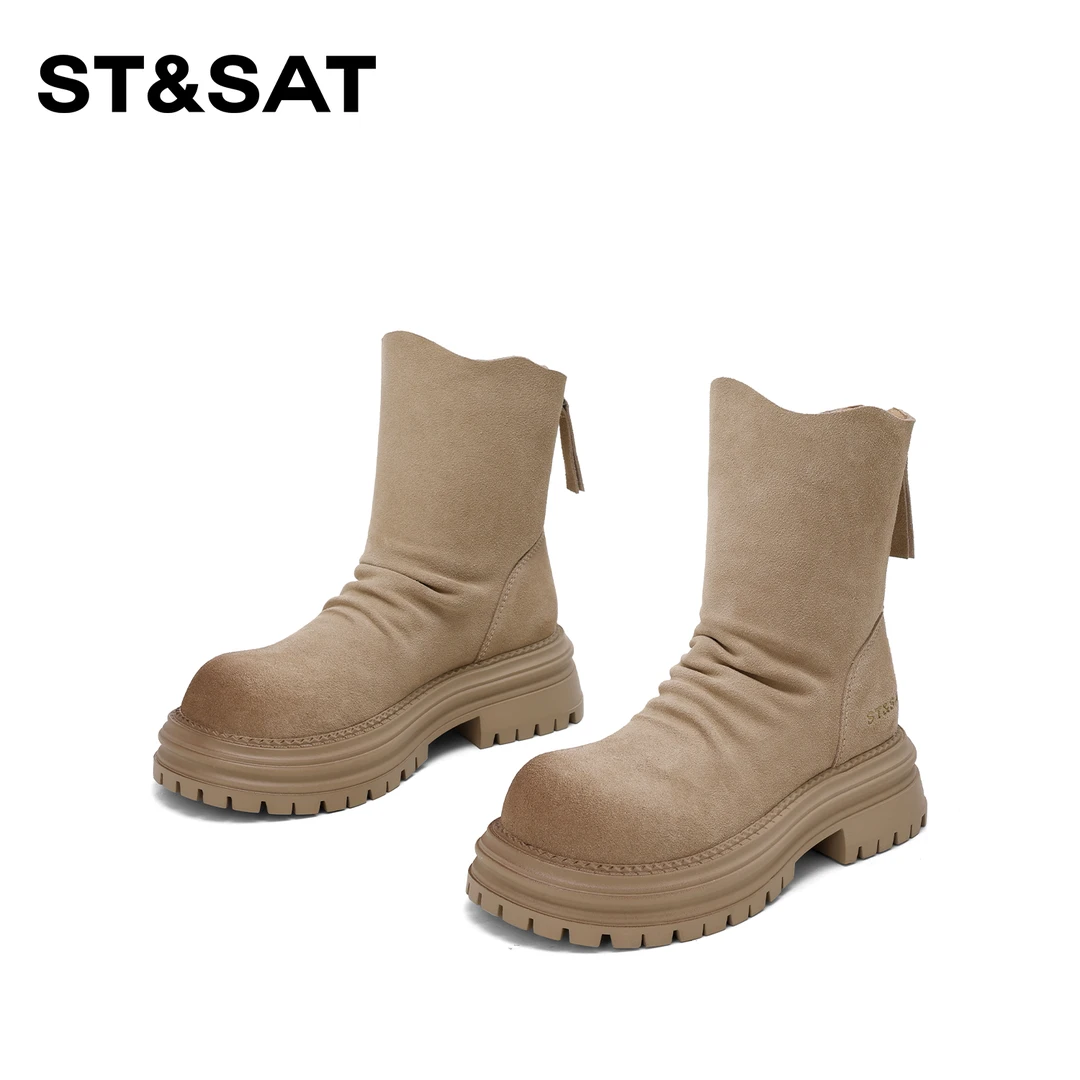 St&Sat/星期六气质百搭英伦风时装靴2025新款时尚优雅短靴女增高