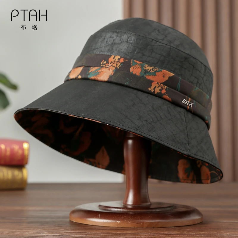 【香云纱渔夫帽】布塔春夏重磅桑蚕丝防晒遮阳防紫外线帽时尚PT2110