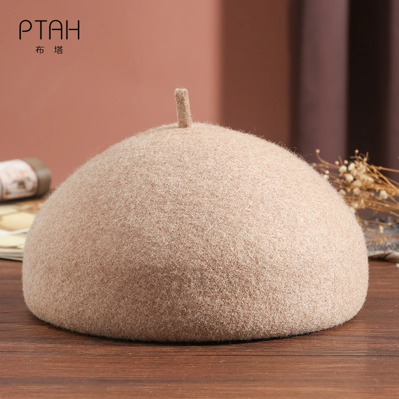 布塔秋冬季帽子女士英伦复古贝雷帽纯羊毛呢优雅定型帽毡帽PT1206