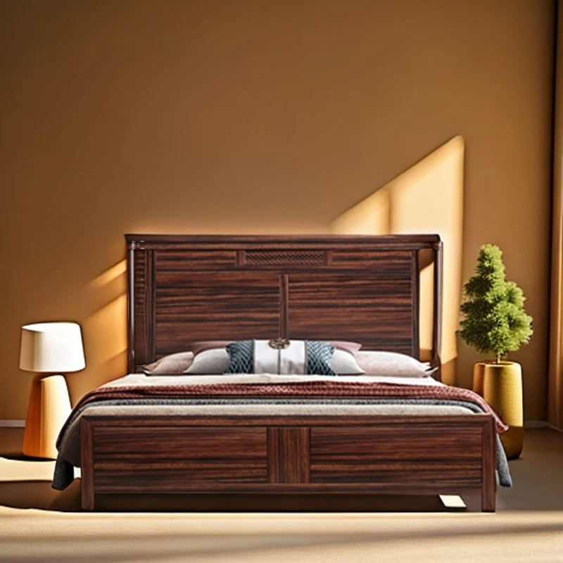 2305#新中式乌金木全实木床1.8米双人主卧婚床高箱现代实木床