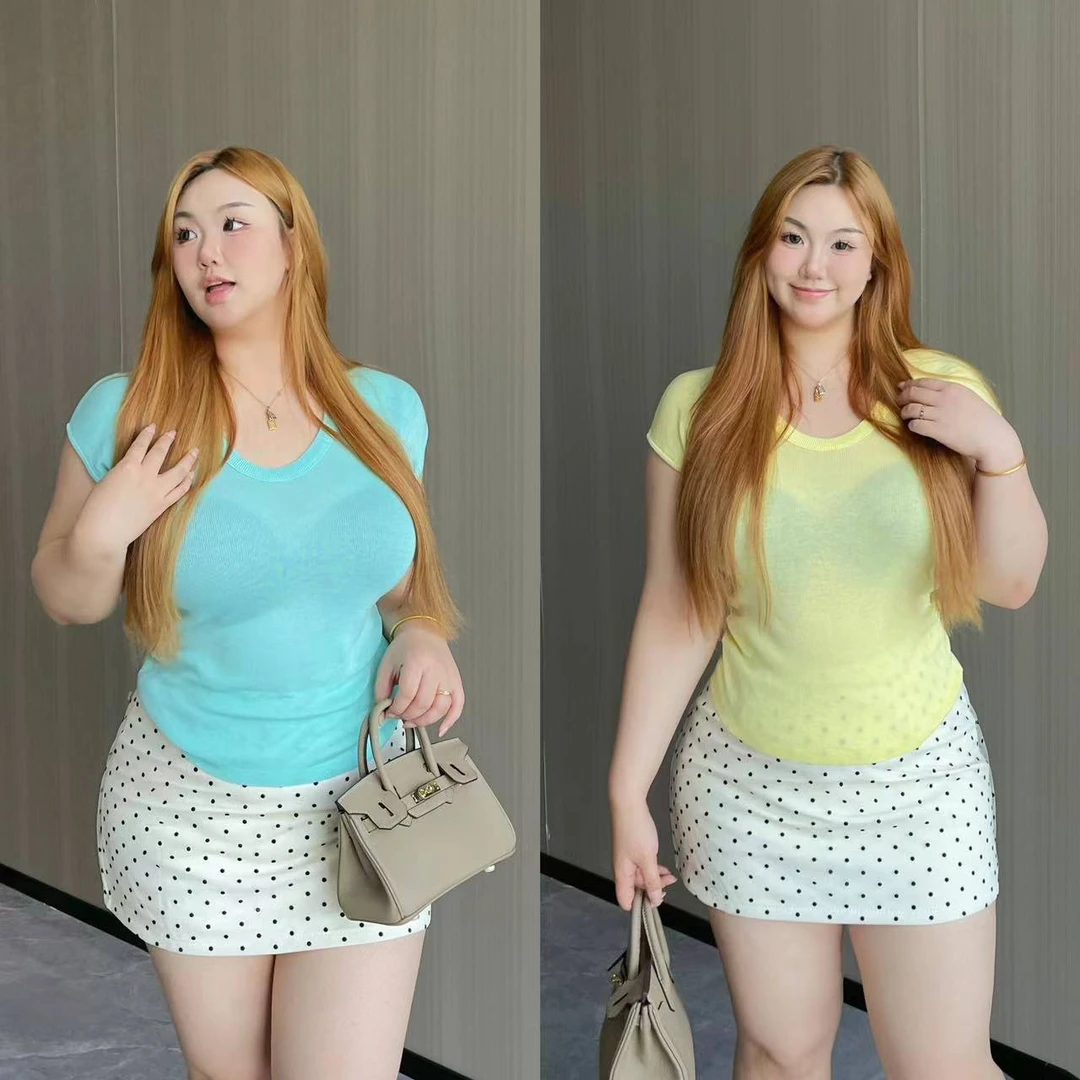 卤蛋公主【韩里韩气】大码胖mm显瘦百搭性感修身时尚纯色设计感