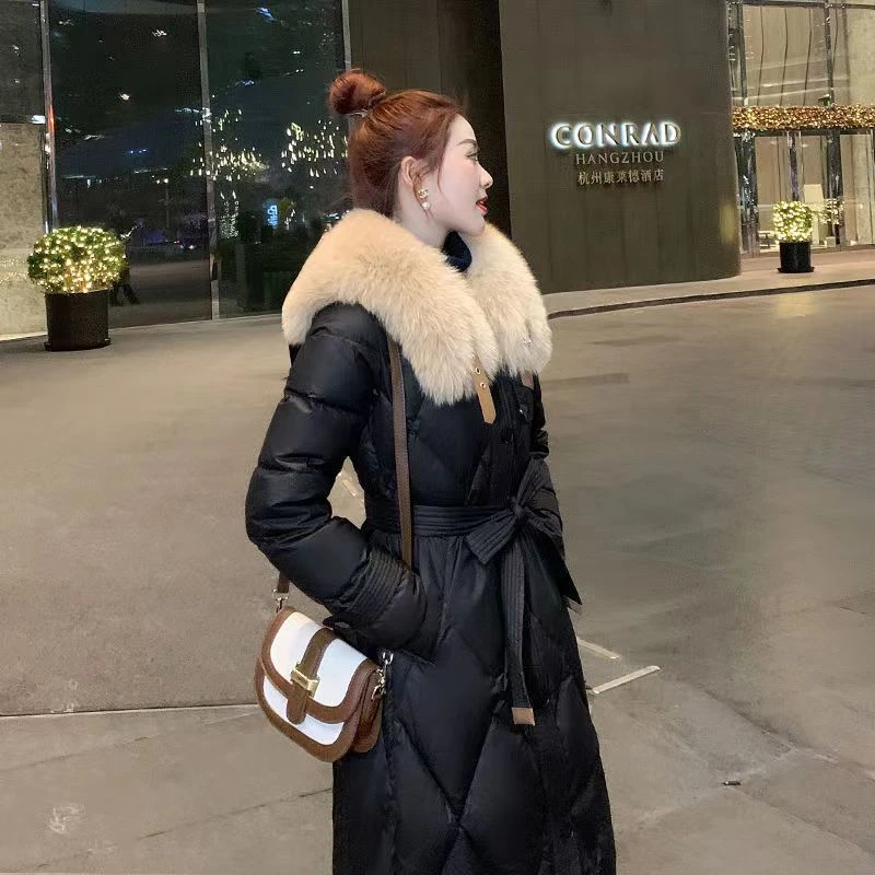 羽绒羽绒服女2023冬新款爆款时尚洋气中长款过膝大毛领加厚外套潮