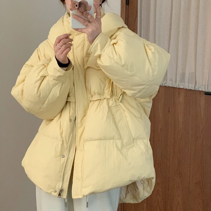 时尚羽绒服冬季女中长款韩版宽松显瘦收腰抽绳白鸭绒外套2023新款
