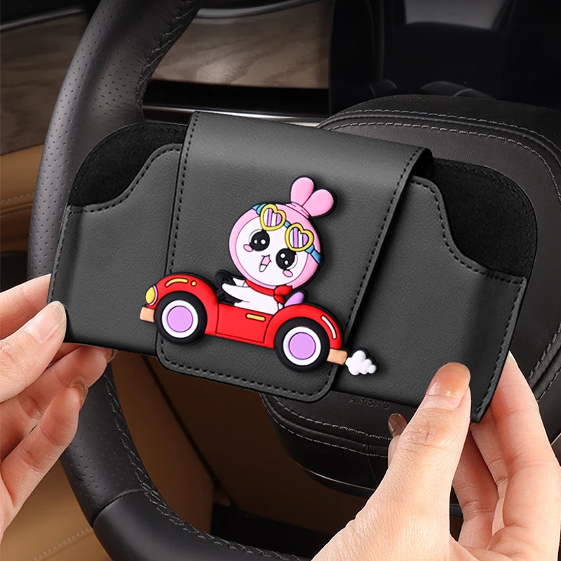 卡通可爱汽车遮阳板眼镜架收纳盒车载墨镜夹车内多功能车用眼镜夹