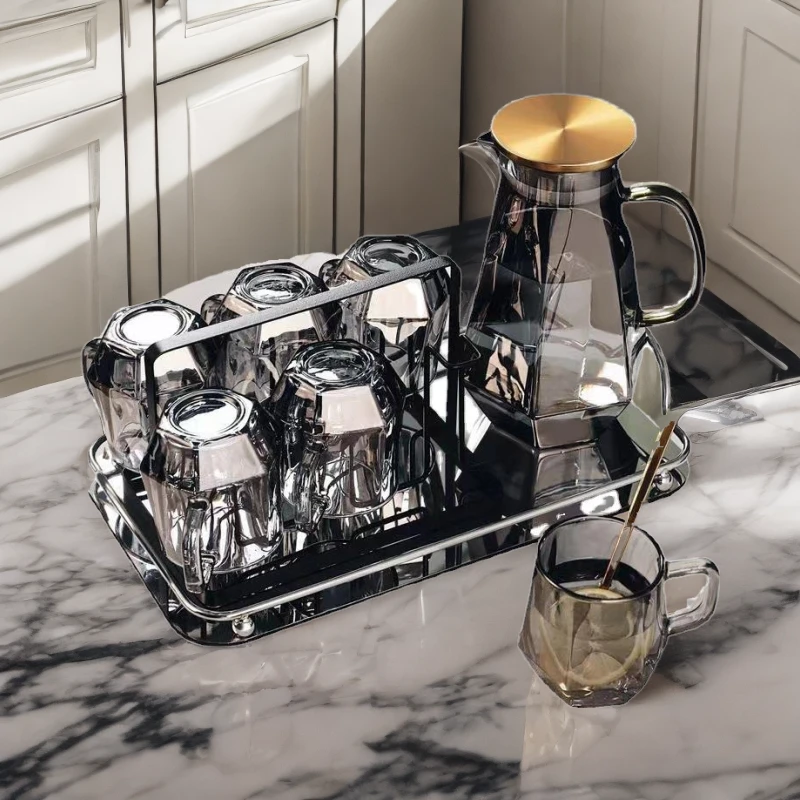 玻璃喝水杯轻奢水具套装家用客厅家庭高颜值六角壶待客水壶耐热杯