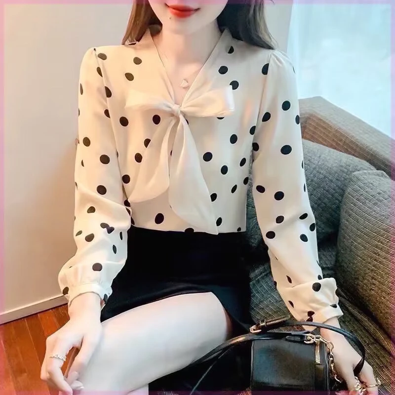 爆品波点短袖长袖2024新款蝴蝶结百搭衬衫设计感