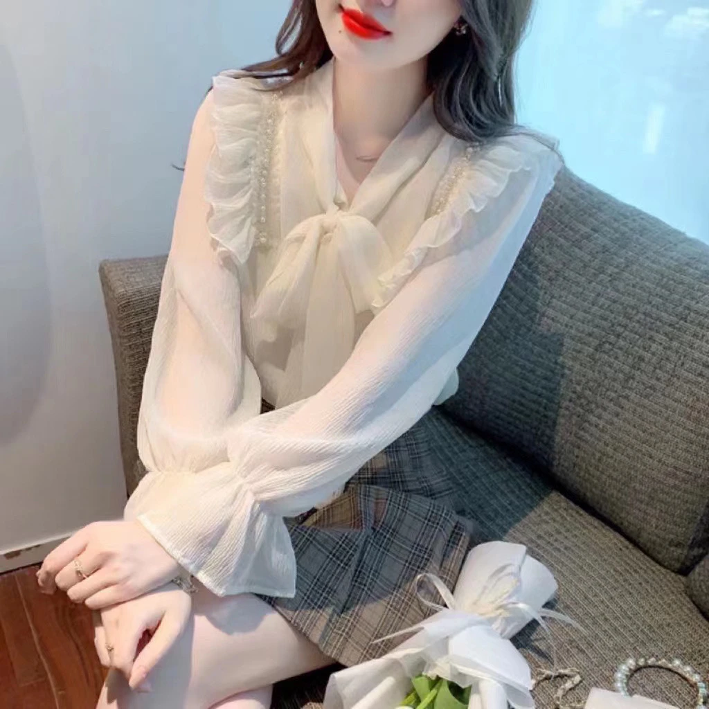 【运费补贴6-8】【薄款/加绒款】新款蝴蝶结系带百搭荷叶边上衣