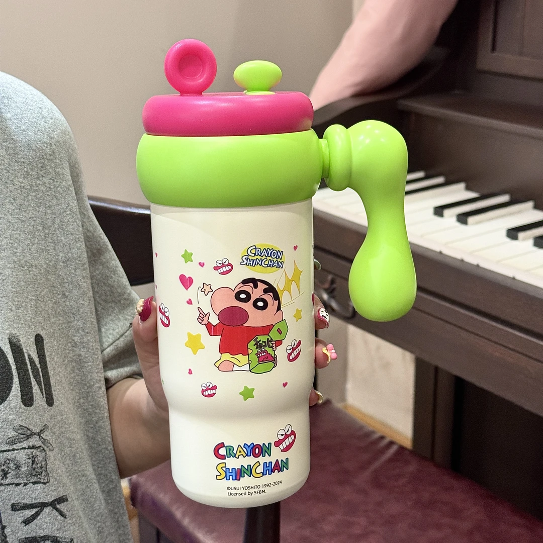蜡笔小新保温杯巨无霸2025新款女高颜值水杯学生上学防漏吸管杯子