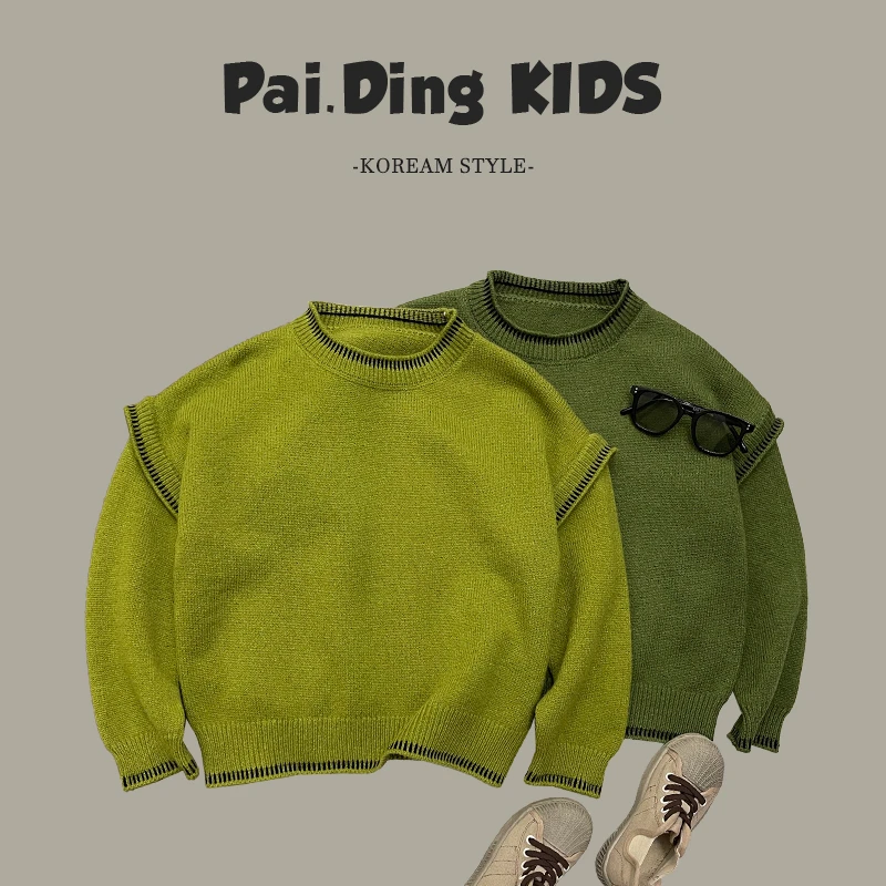 【迪哥】春秋装儿童韩版纯色休闲假两件软糯套头毛衣SJ4191-CCCC