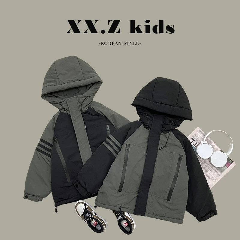 【小首尔】现货-qc5冬装拼色宽松两色连帽保暖棉服外套HDM3162