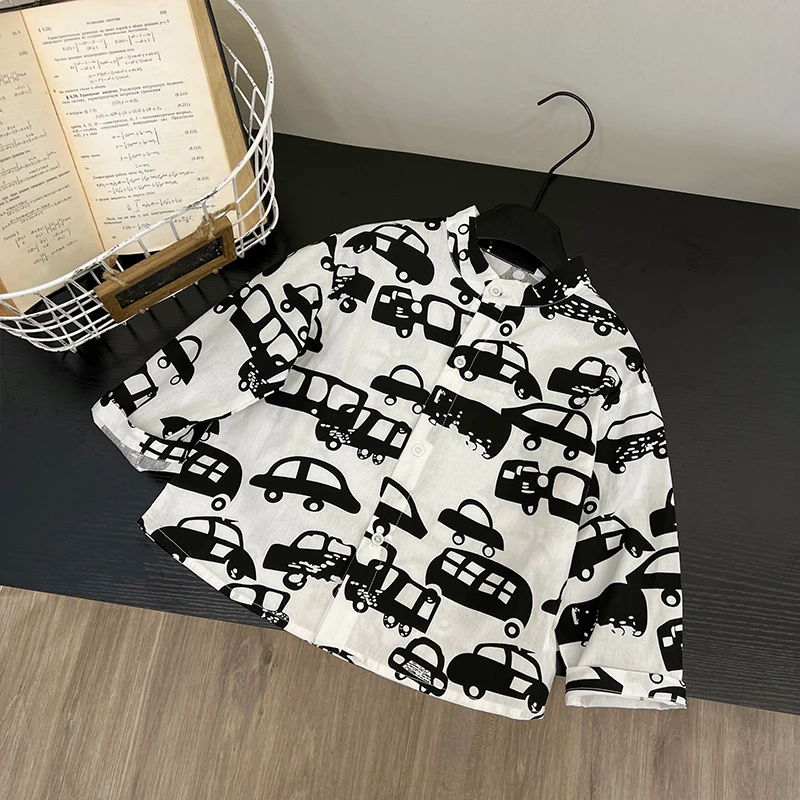 【迪哥童品】春秋装儿童韩版时尚卡通汽车印花长袖衬衫AD0443-QHH