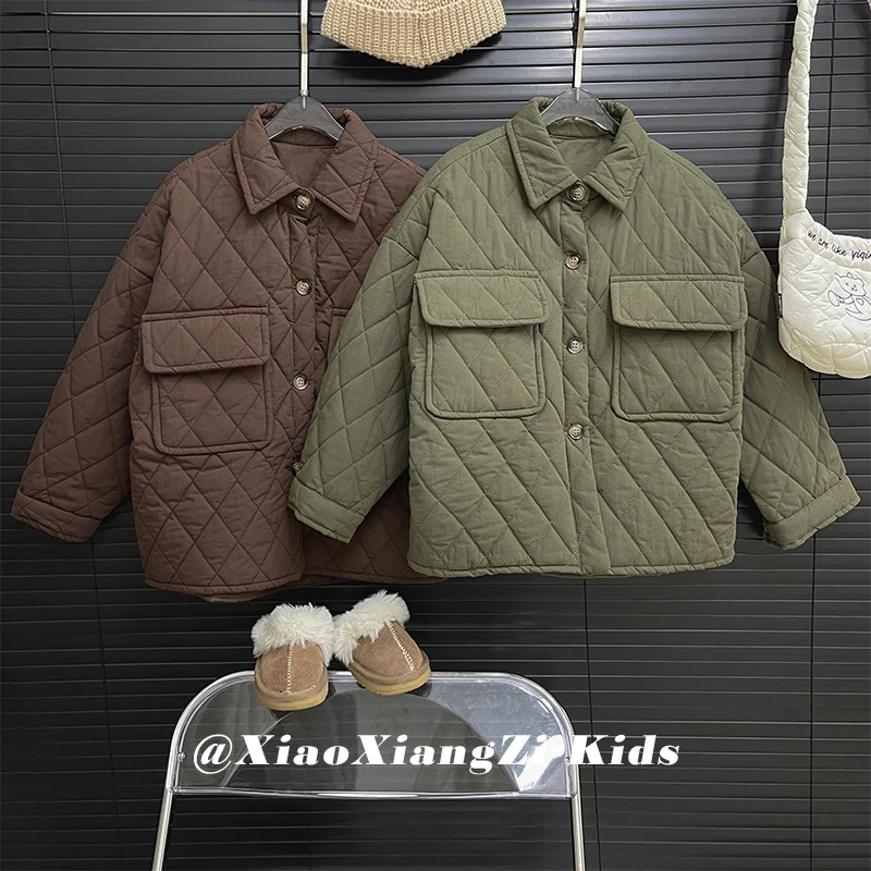 【小首尔】现货-qc7冬装儿童韩版纯色菱格宽松保暖时尚棉服hck3245