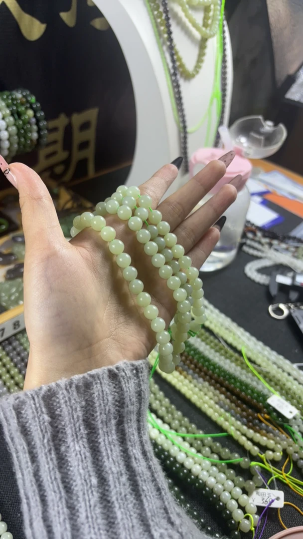 和田玉晴水卡8MM项链