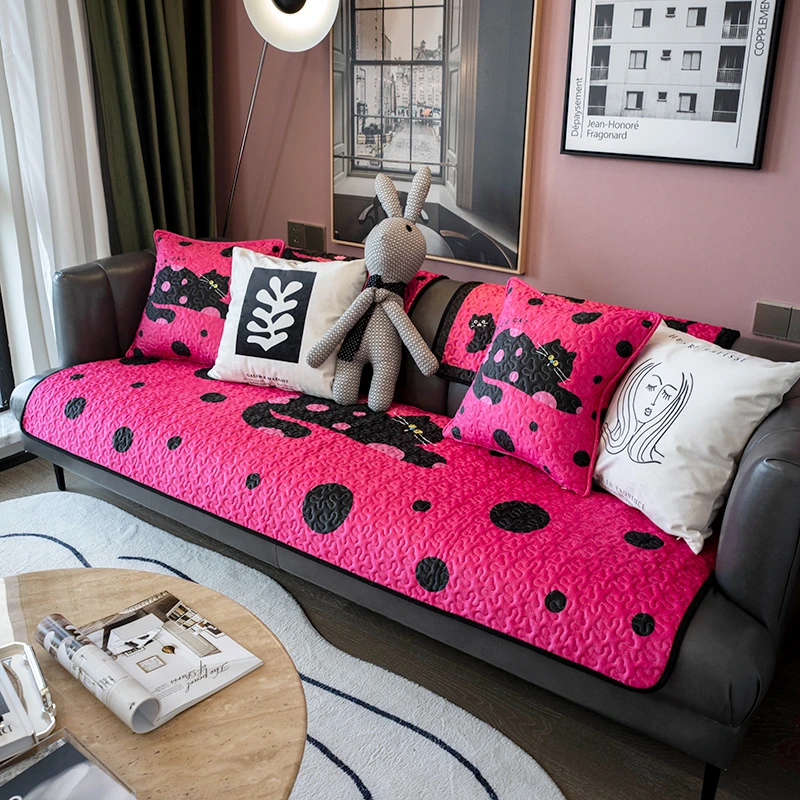莫耐河时尚卡通懒懒猫沙发垫秋冬保暖毛绒坐垫客厅防滑沙发巾套罩