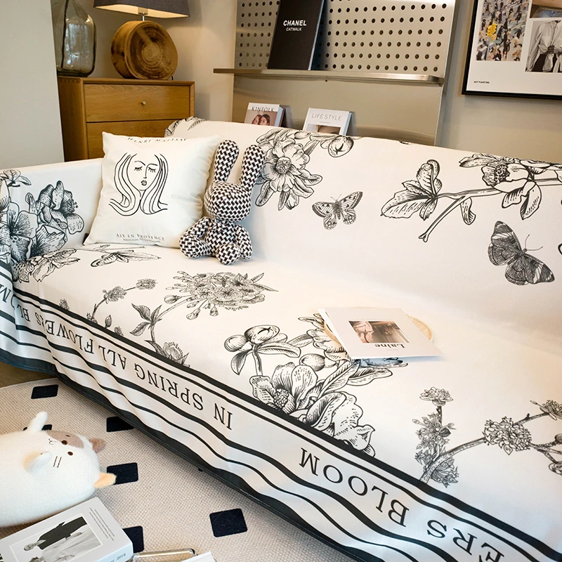 北欧现代ins风花卉沙发盖巾网红款全包沙发套罩高级感四季沙发巾