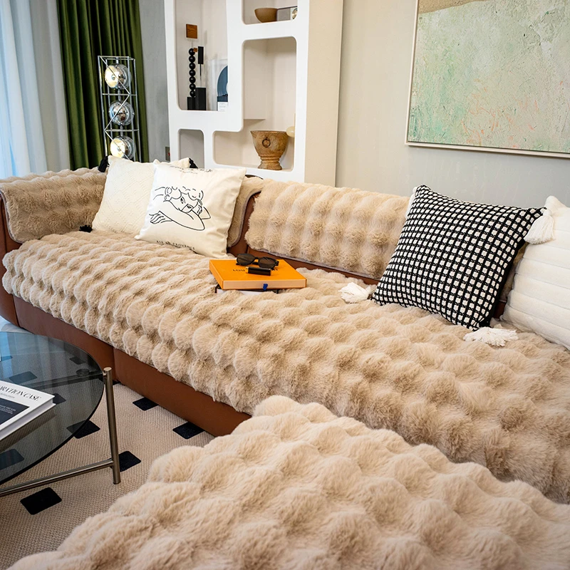 网红兔兔绒沙发垫冬季毛绒简约坐垫2023新款保暖防滑沙发巾套罩盖