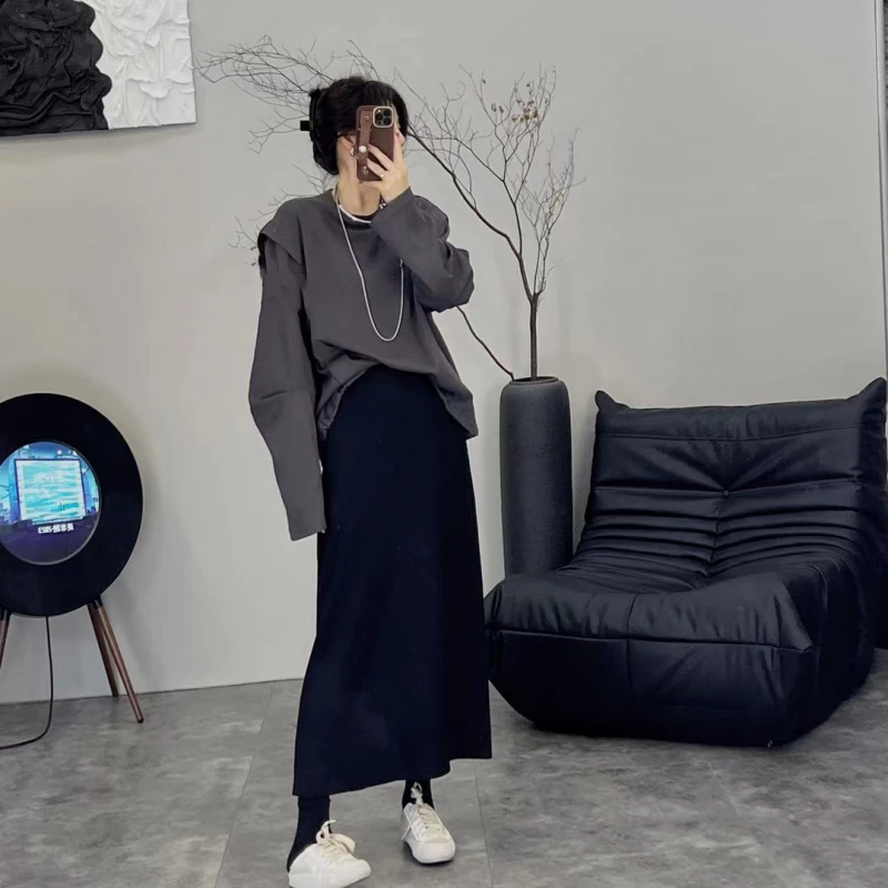 高级感时尚百搭正肩圆领卫衣2025秋新款大码微胖MM休闲显瘦上衣