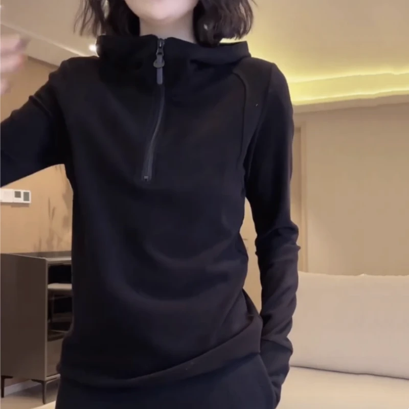 韩系半拉链纯色连帽磨毛卫衣2025秋季新款大码胖妹妹休闲显瘦绒衫