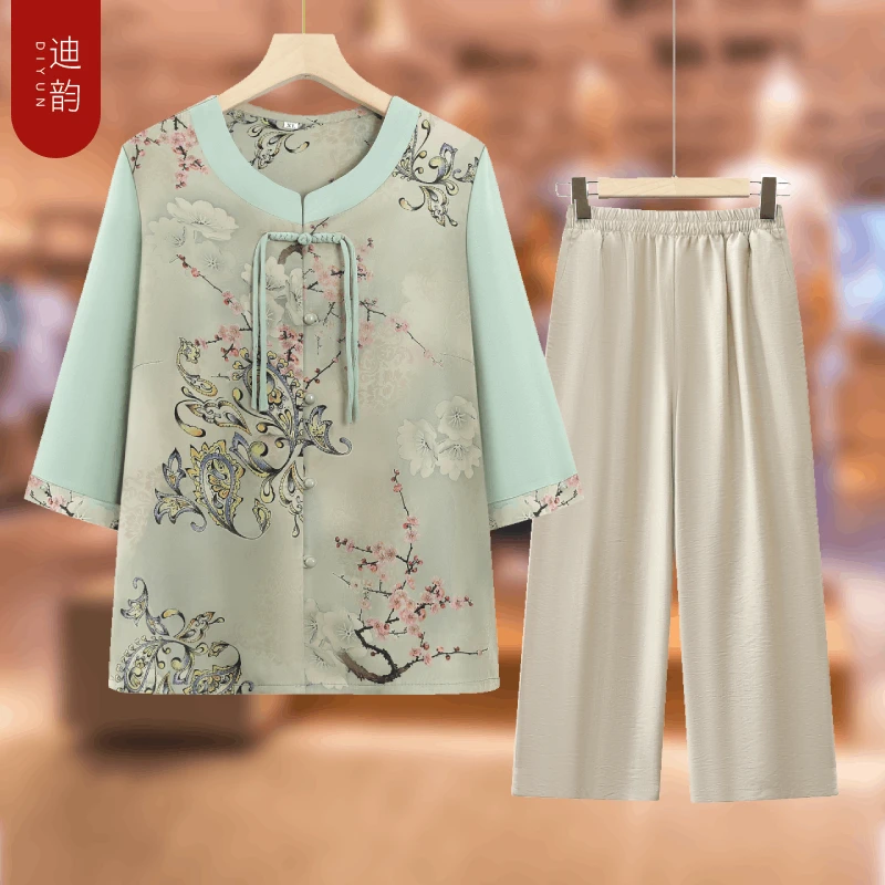 妈妈装夏装衬衫女中老年人新款七分袖开衫奶奶装国风上衣薄老太太