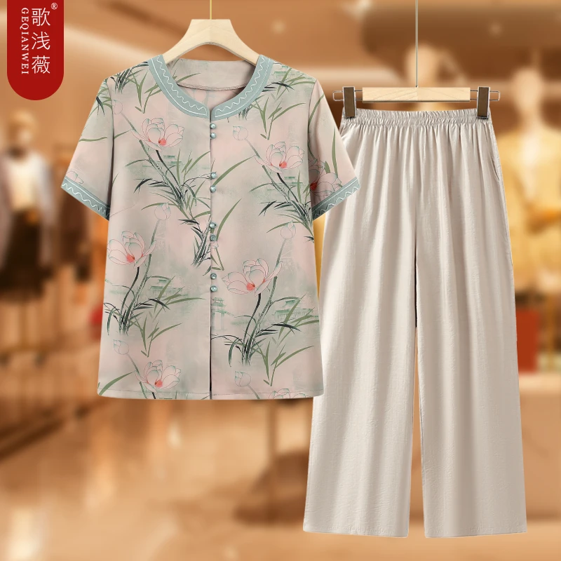 老年人女装妈妈夏装短袖衬衫奶奶装夏季T恤60岁70小个子老人衣服