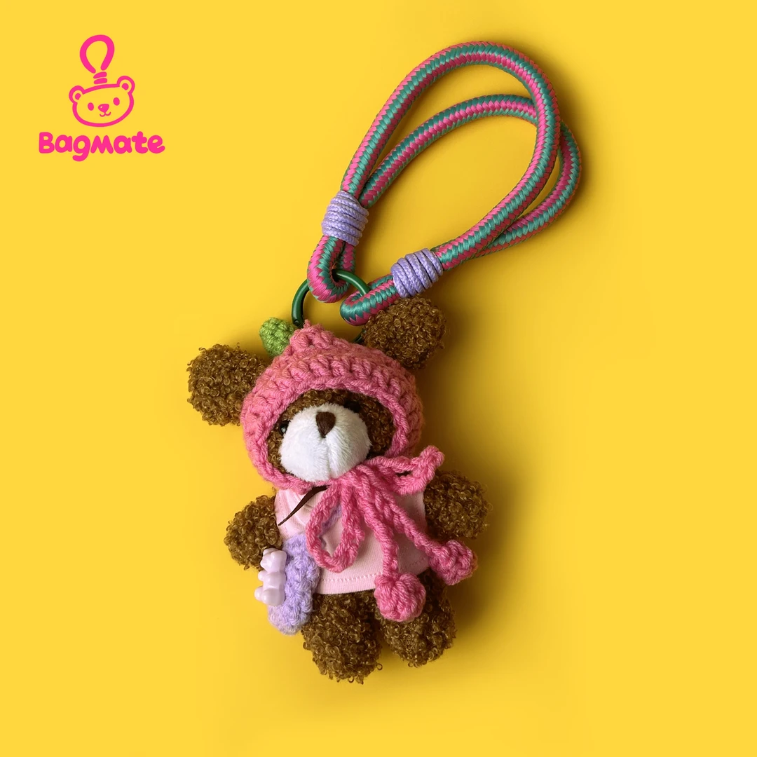 韩国原创手工可爱梅红头套小熊玩偶挂件礼物创意包挂车挂钥匙扣