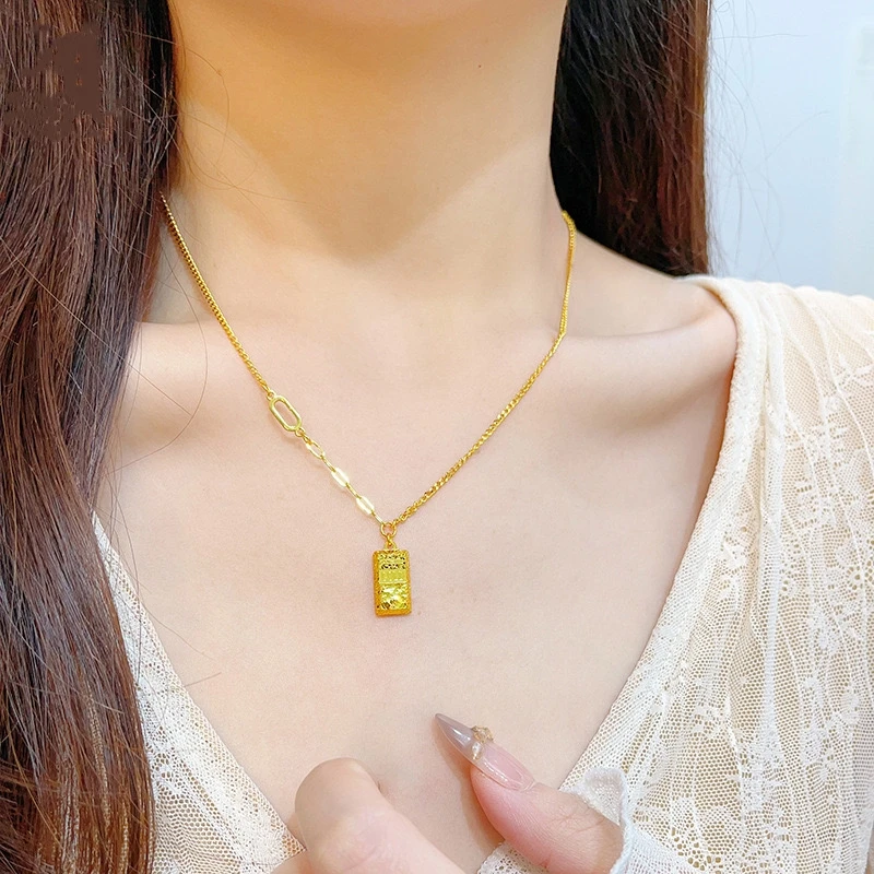 铜合金项链 I高定I 爆闪碎冰小方砖吊坠项链轻奢暴富小方条锁骨链