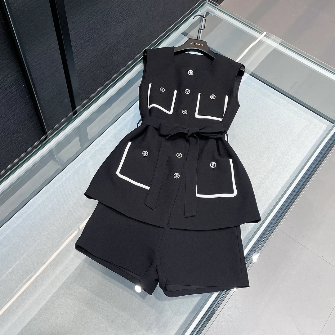 法式高定小香风黑白撞色上衣短裤两件套气质套装女DY3697