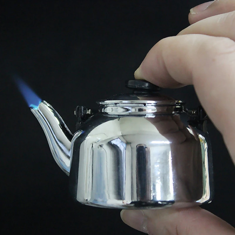 创意造型烧水壶打火机充气个性创意防风耐用金属质感静置小玩意