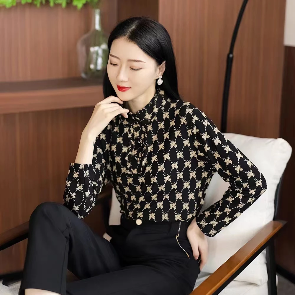 衬衫女士秋冬24年新款气质漂亮妈妈洋气加厚上衣立领小衫长袖衬衣