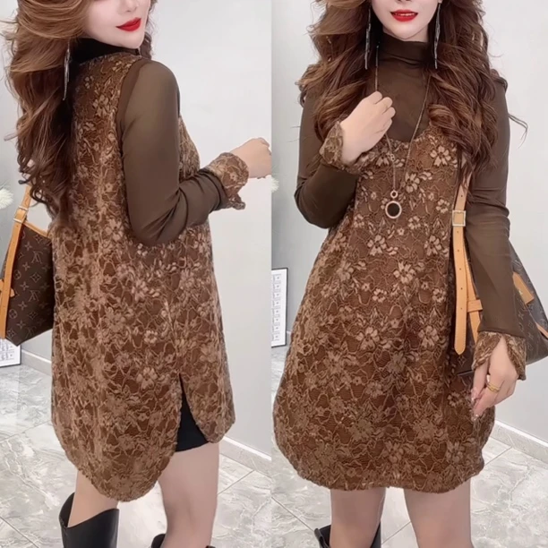 洋气套裙女气质百搭背带裙搭配打底衫两件套女8855