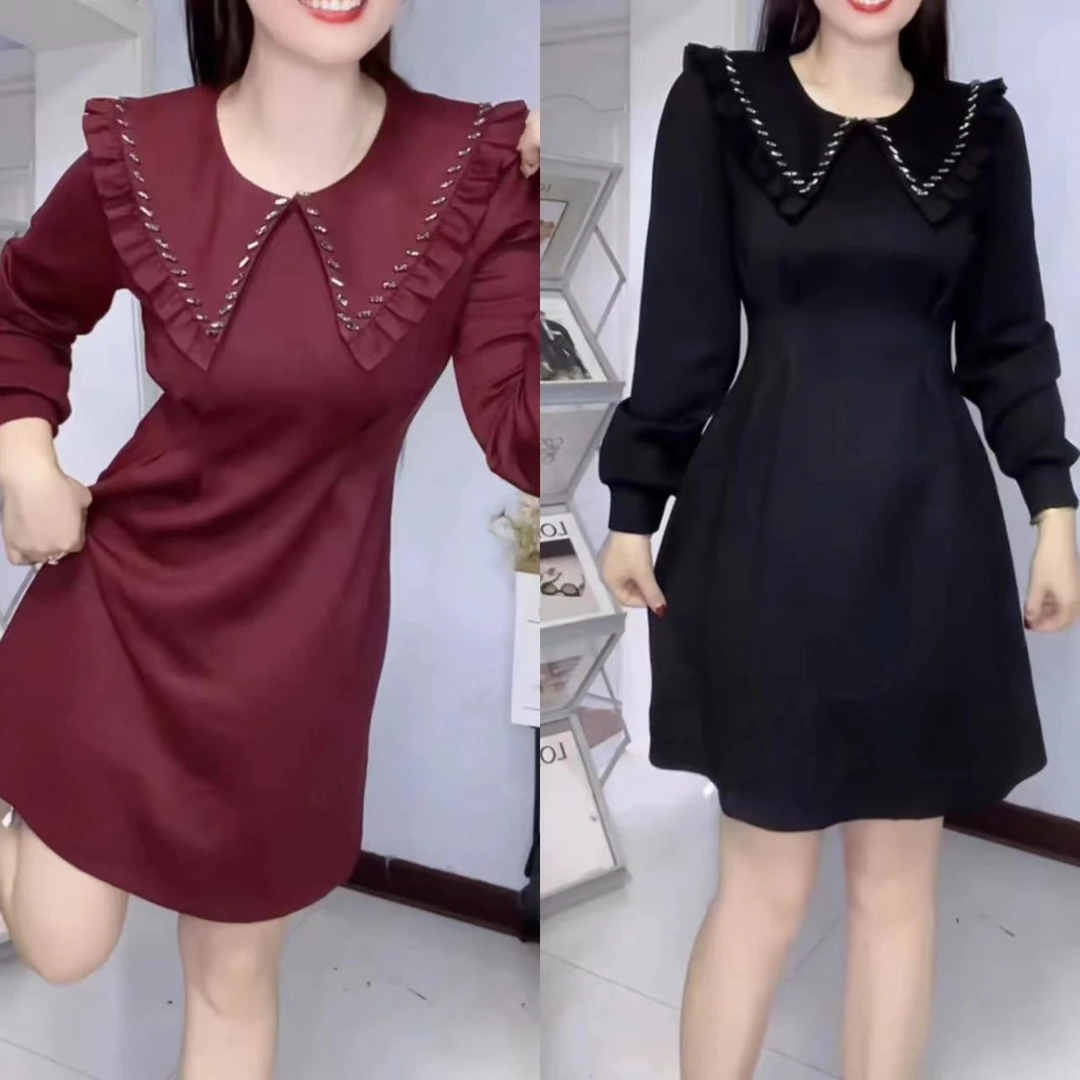 时尚收腰百搭娃娃领连衣裙