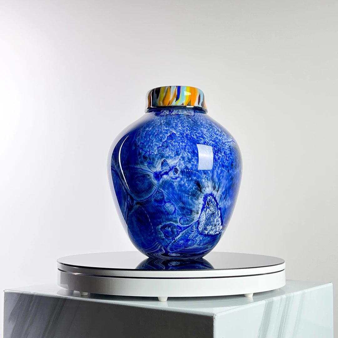 巴比特美学蓝色花器意式极简轻奢简约纯手工水晶琉璃艺术花器摆件