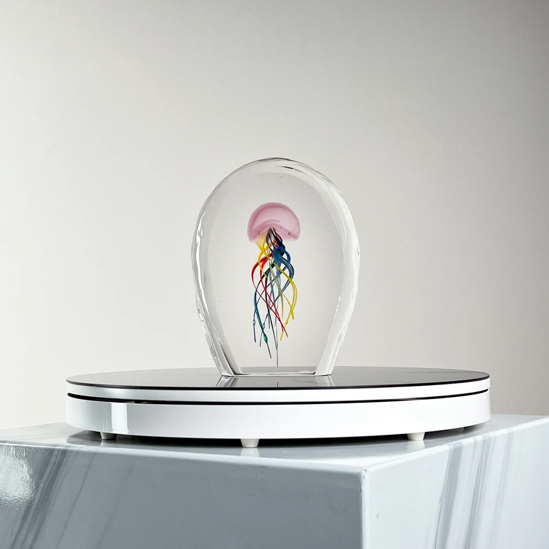 巴比特美学【粉头双切面纹理水母】现代极简美学纯手工水晶琉璃