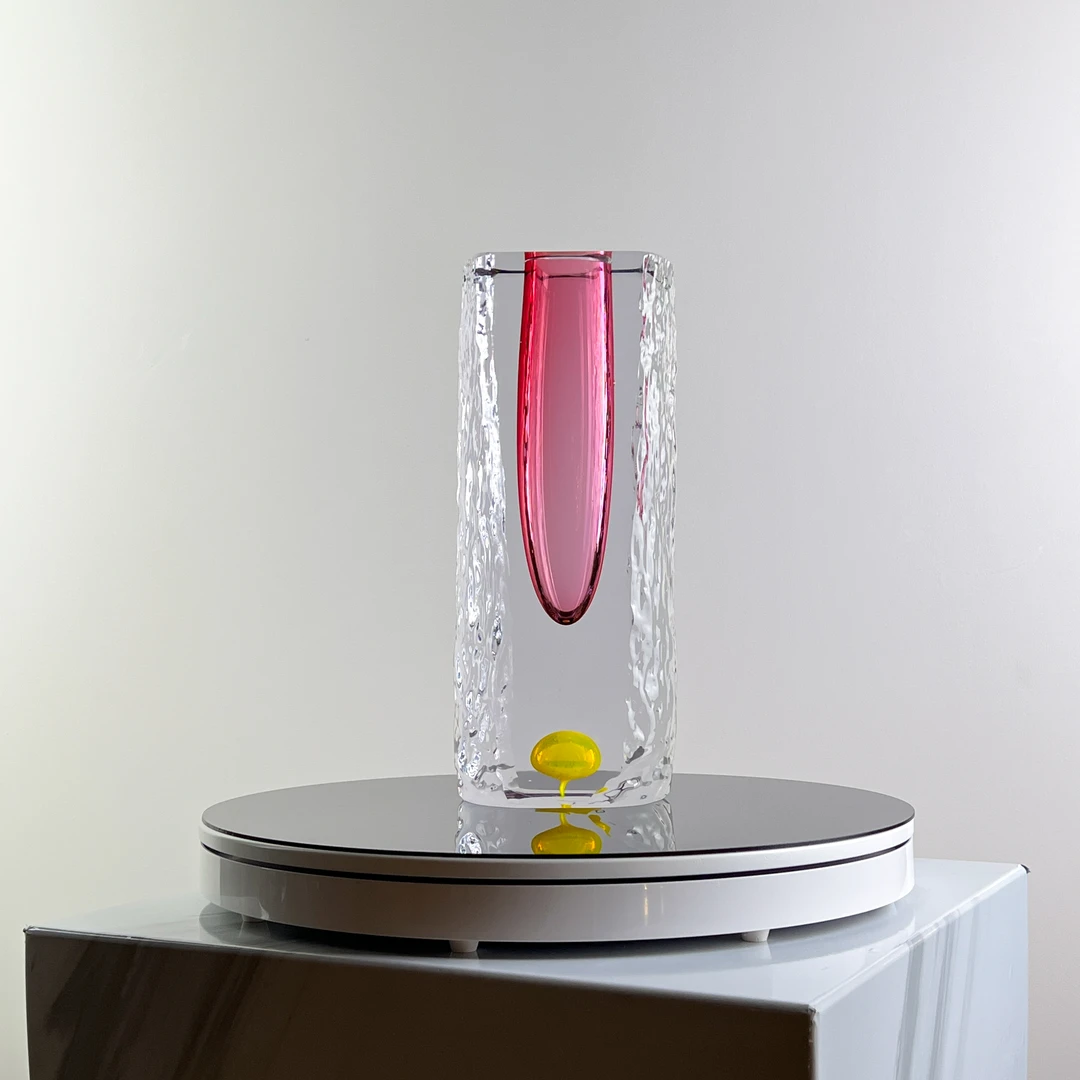 巴比特美学冰川双切面金红花器艺术感设计纯手工水晶琉璃花器摆件