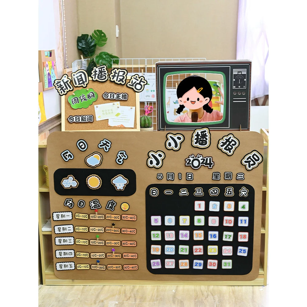 幼儿园环创材料主题墙面装饰成品小小播报员班级文化墙贴区角区域