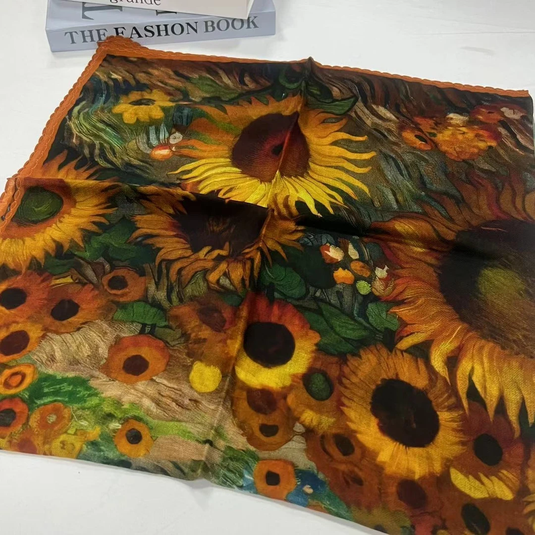 1米羊绒蕾丝边方巾-向日村庄