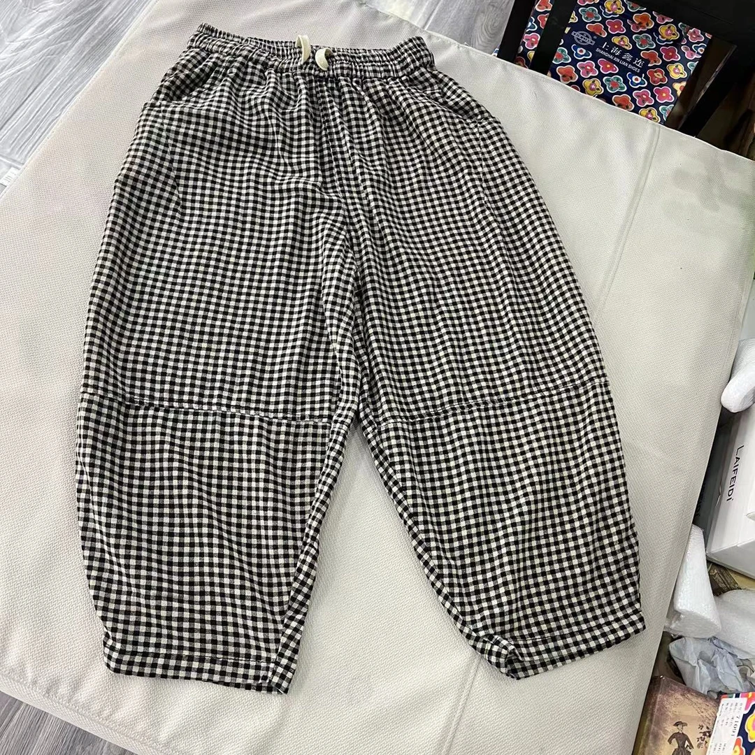 夏季新款九分小格子裤