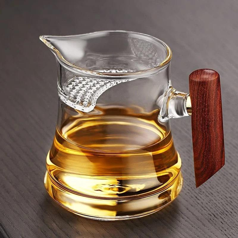 侧把公道杯加厚玻璃茶壶简易公杯绿茶泡茶壶月牙过滤茶漏一体套装